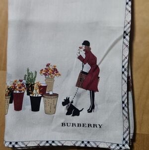 Burberry Cream Scarf with Burgundy Market Lady and Floral Pots